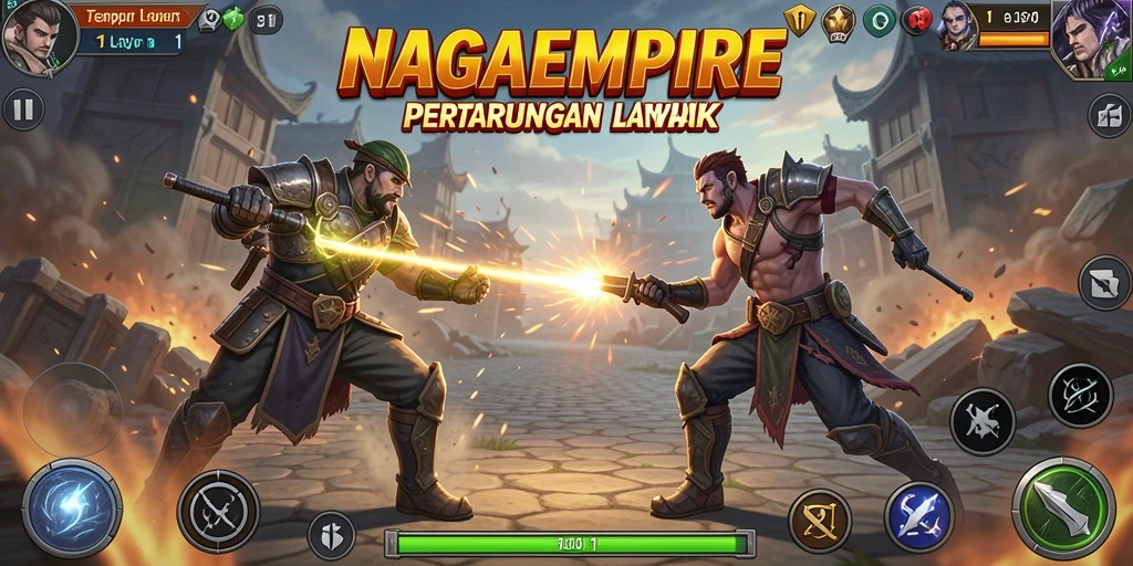 Antarmuka NAGAEMPIRE yang menegangkan dalam Tempur 1 Lawan 1.