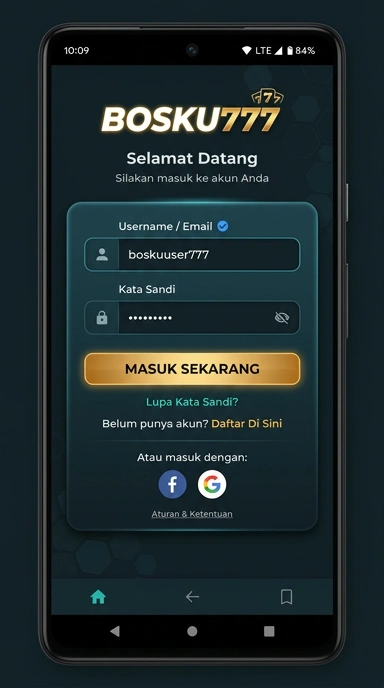 Tampilan halaman login bosku777